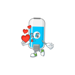 Fototapeta premium An adorable cartoon design of wall hand sanitizer holding heart