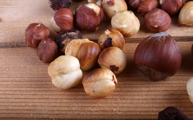 Hazelnuts on table