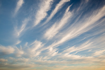 Blue sky background with cirrus clouds, clouds pattern