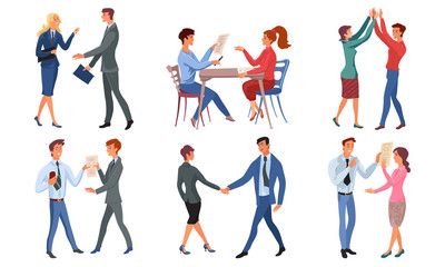 Positive people having successful deal and felling happy vector illustration