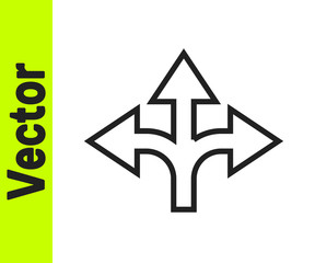 Fototapeta premium Black line Road traffic sign. Signpost icon isolated on white background. Pointer symbol. Isolated street information sign. Direction sign. Vector Illustration