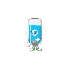Wall hand sanitizer with waiting gesture cartoon mascot design concept
