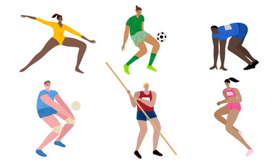 Young people sportsmen in different kinds of sport during competitions vector illustration