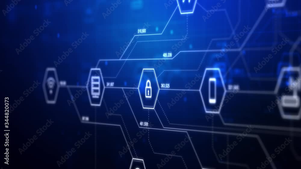 Poster internet of things icons in a hexagon shape with connection line, for cyber futuristic network and i