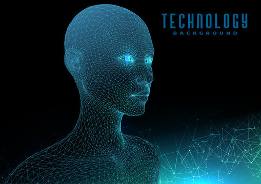 human head with binary code