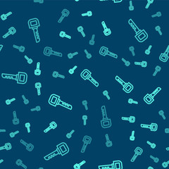 Green line Key icon isolated seamless pattern on blue background. Vector Illustration