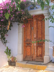 old door with flowers