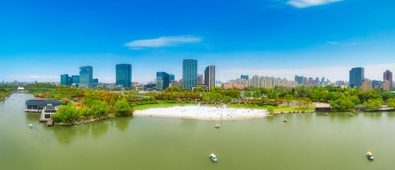 Aerial photo of Daning Lingshi Park, Jing'an District, Shanghai, China