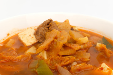Kimchi stew on white background