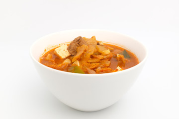 Kimchi stew on white background