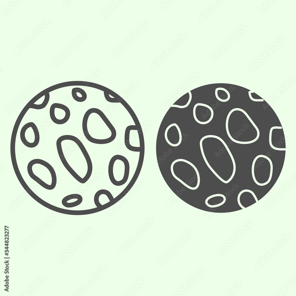 Poster full moon with craters line and solid icon. planet with surface holes outline style pictogram on whi