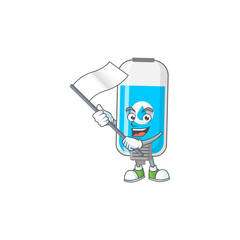 Cute cartoon character of wall hand sanitizer holding white flag