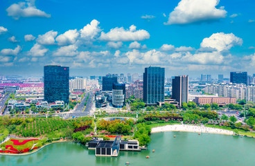 Aerial photo of Daning Lingshi Park, Jing'an District, Shanghai, China