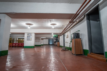 Interior of an old Soviet civil bomb shelter.