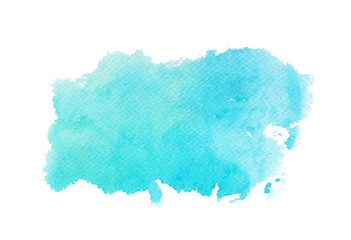 Abstract Blue watercolor splashing on white background, hand drawn painting on paper.