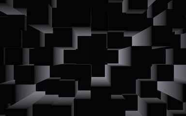 Abstract dark elegant cube geometric background. Chaotically advanced rectangular bars. 3D Rendering, 3D illustration