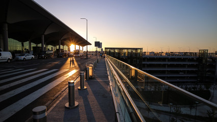 Sunrise in Building, morning at Airport
