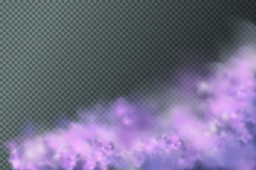 Lilac vector cloudiness ,fog or smoke on dark checkered background.Cloudy sky or smog over the city.Vector illustration.