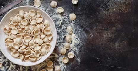 Fresh raw  italian pasta orecchiette
