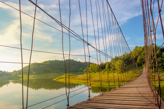 Fototapeta The beauty of the rope bridge in Kaeng Krachan National Park, Phetchaburi Province, Thailand.