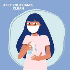 Flat design vector woman cleaning hands