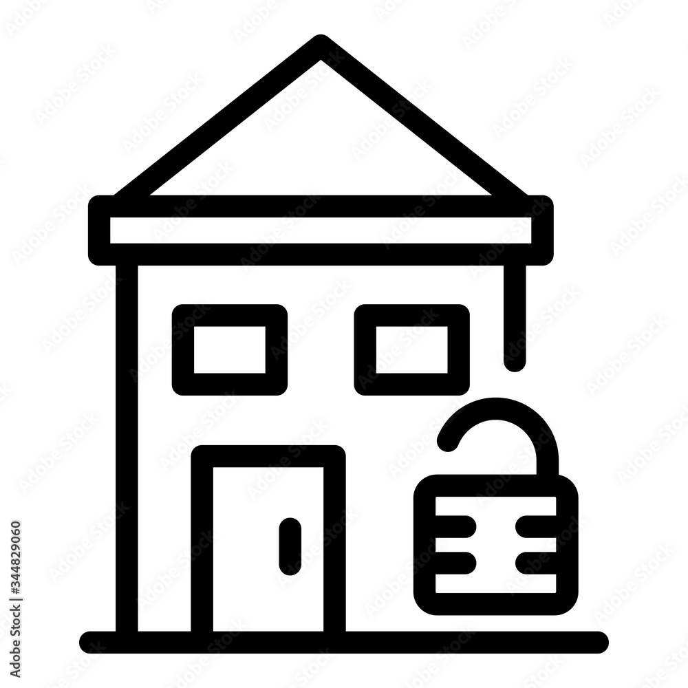 Poster house and open lock icon. outline house and open lock vector icon for web design isolated on white b