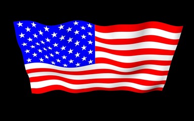 Fototapeta premium Waving flag of the United States of America on a dark background. Stars and Stripes. State symbol of the USA. 3D illustration