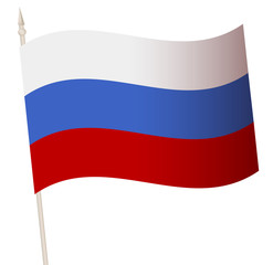 Vector Waving flag on a flagpole. The national flag of Russia. Color symbol isolated on white.