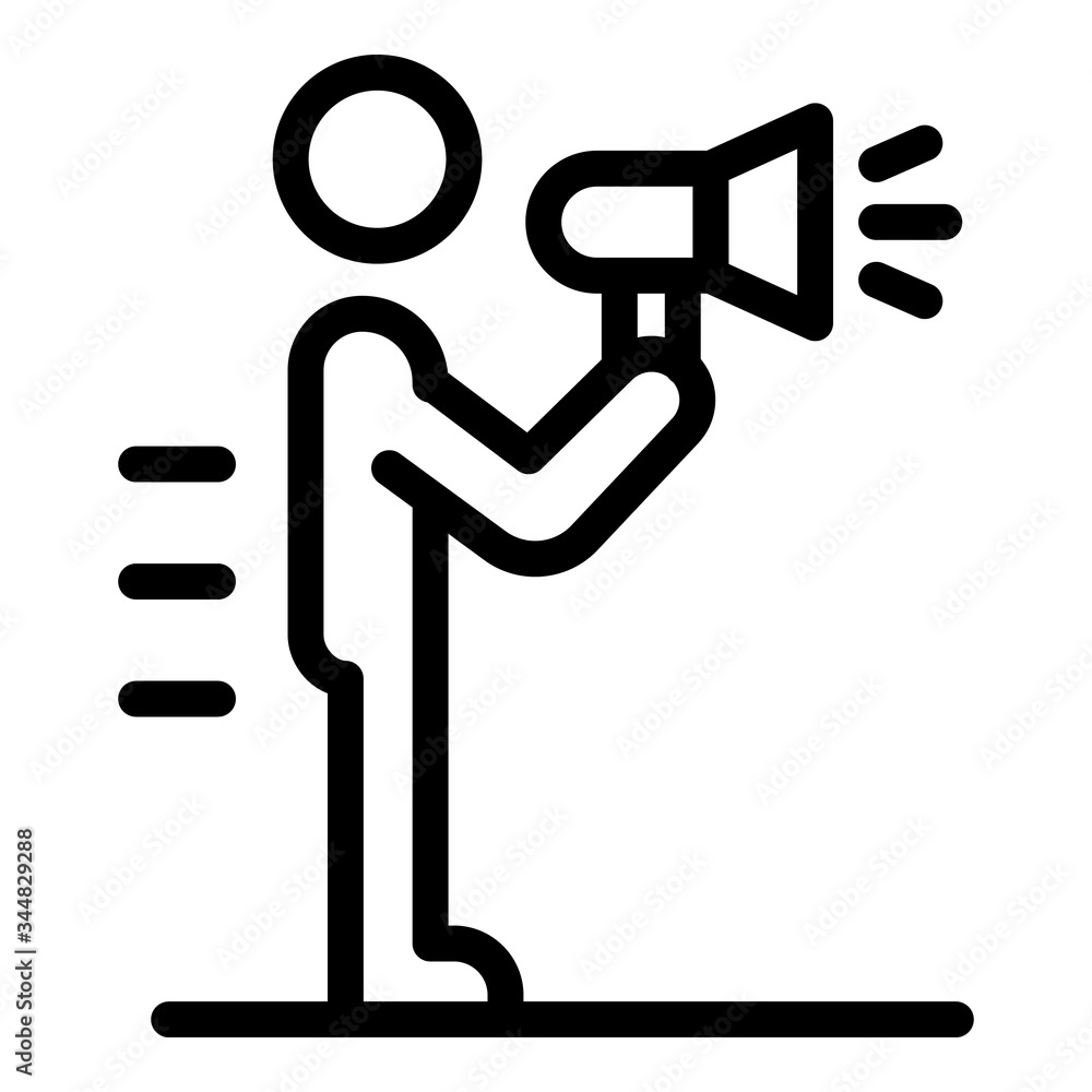 Poster man with a megaphone icon. outline man with a megaphone vector icon for web design isolated on white