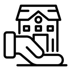 House in the palm icon. Outline house in the palm vector icon for web design isolated on white background