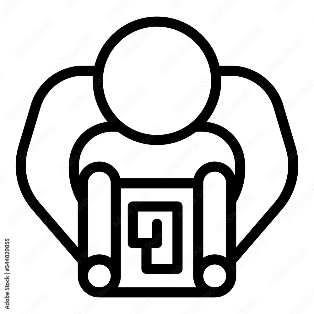 Poster man and house scheme icon. outline man and house scheme vector icon for web design isolated on white