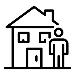 Man and house icon. Outline man and house vector icon for web design isolated on white background