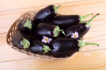 Eggplants on table