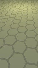 Fototapeta premium Honeycomb with color lighting, on a gray background. Perspective view on polygon look like honeycomb. Isometric geometry. Vertical image orientation. 3D illustration