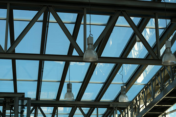 glass roof of modern building with steel