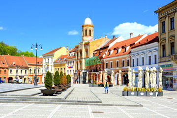 COVID time. Typical urban landscape in pandemic of the city Brasov, a town situated in...