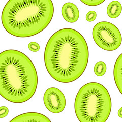 Fototapeta premium Seamless kiwi pattern on a white background. Green fruit background