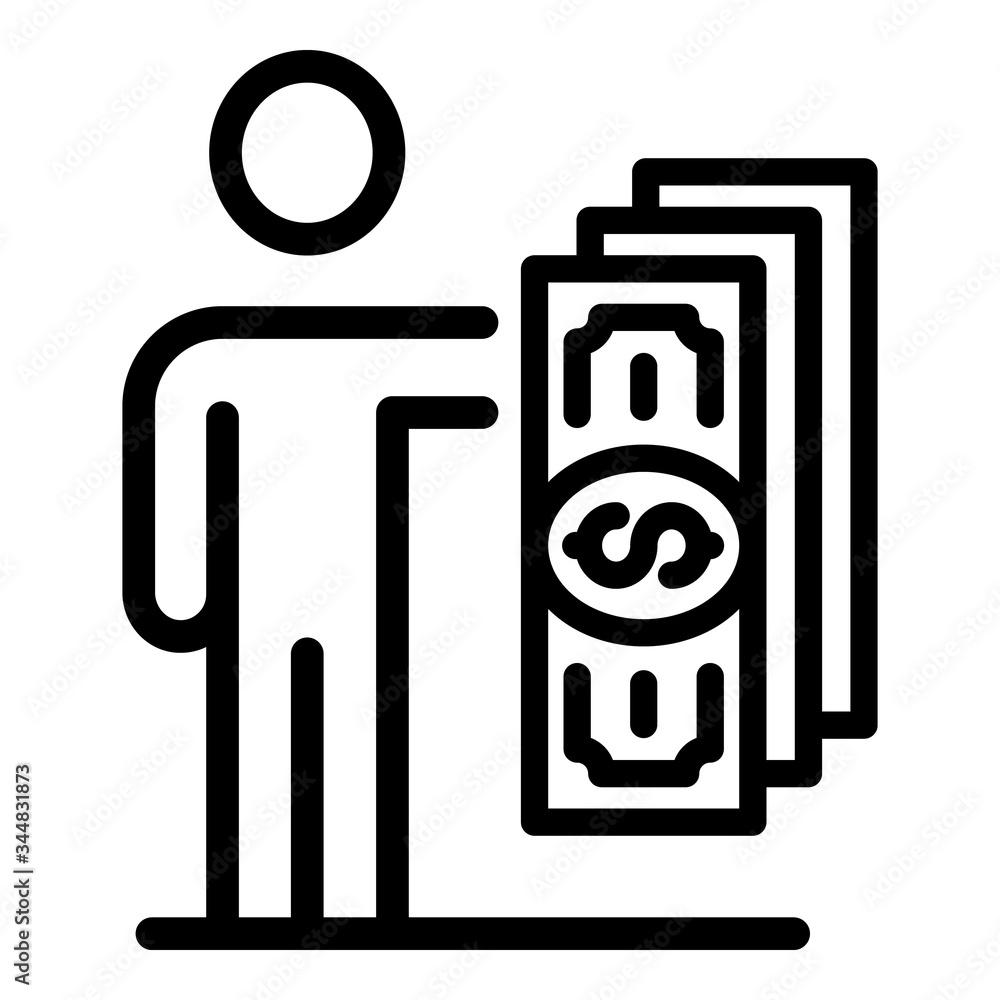 Poster man holding banknotes icon. outline man holding banknotes vector icon for web design isolated on whi