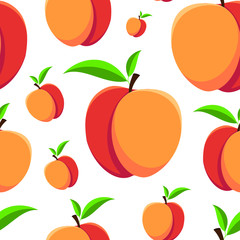 Seamless nectarine pattern on a white background. Bright fruit background