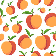 Fototapeta na wymiar Seamless nectarine pattern on a white background. Bright fruit background