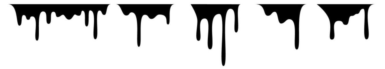 Black melt drips or liquid sauce drops. Black liquid or melted chocolate drips, current paint.