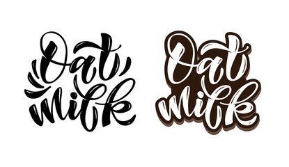 Oat milk - cute hand drawn doodle lettering label for packing, poster. Vegan milk, eco drink. 