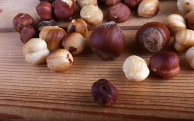 Hazelnuts on table