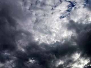 Fototapeta na wymiar Dark stormy sky with clouds before raining texture background. Selective focus. 