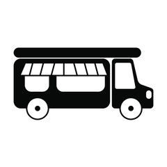 Black icon of food truck. Vector logo.