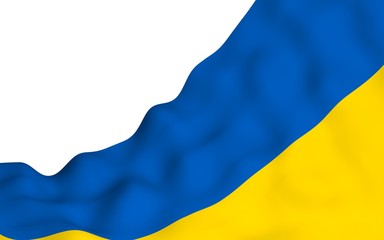 The flag of Ukraine on a white background. National flag and state ensign. Blue and yellow bicolour. 3D illustration waving flag