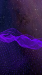 Abstract ultraviolet landscape on a dark background. Purple cyberspace grid. hi tech network. Outer space. Violet starry outer space texture. 3D illustration