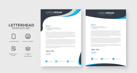 Letterhead design template business style corporate identity elegant simple cool blue print design set bundle collection