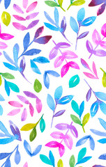 Fototapeta na wymiar Leafs seamless pattern made from fresh colourful watercolor images