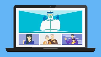 COVID-19 Healthcare Female Doctor Nurse Medical Worker Full Covered Hazmat Suit PPE Video Call Web Conference Teleconference Remote Virtual Meetings with Daughter Kid Husband Family During Break Time